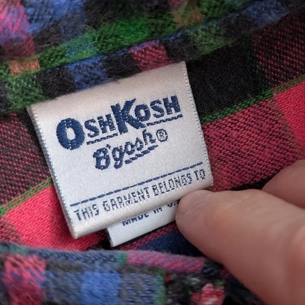 Vintage 1990s 90s Y2K Oshkosh Flannel Plaid Long Sleeve Kids Dress Size 4